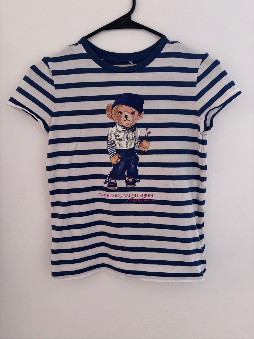 Polo by Ralph Lauren Navy & White Striped Bear Graphic Tee